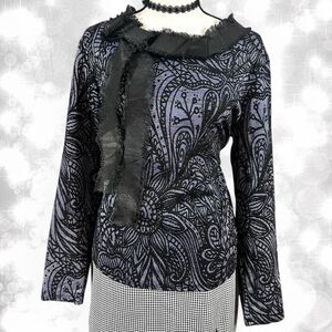 Vampy Lace Ruffled Muted Blue Top With Neck Tie